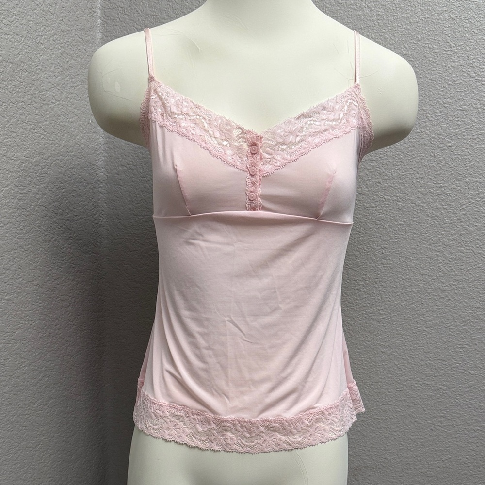 Victoria’s Secret Pink Lace Trim Camisole Top Button/Adjustable Straps Small